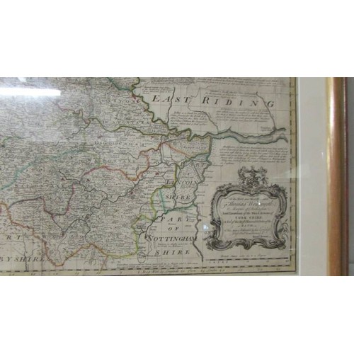 1315 - A framed and glazed map of Yorkshire.