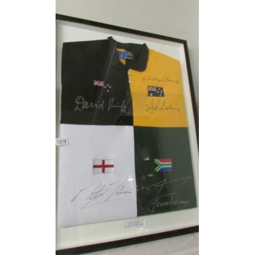 1318 - A framed limited edition shirt personally signed by the world cup winning captain's. COLLECT ONLY