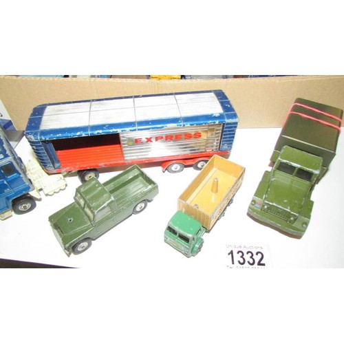 1332 - A quantity of playworn Corgi die cast commercial vehicles including military.