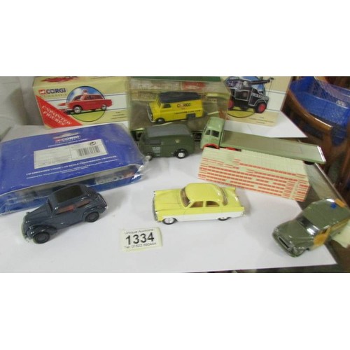 1334 - A selection of Corgi Classics, Atlas Dinky, some unboxed including a Texaco Service station replica ... 