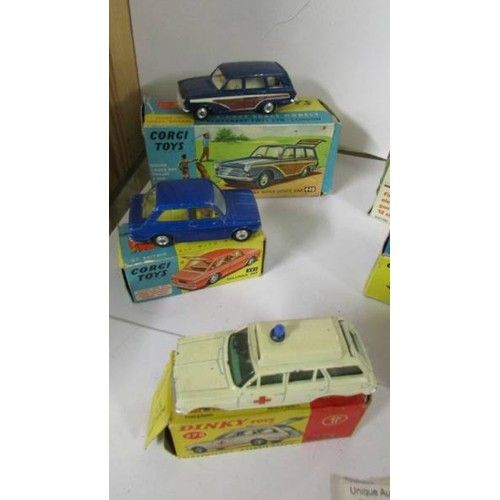 1351 - Four Corgi toys in original boxes including Ford Cortina, Hillman Imp, Chevrole Corvette etc.,