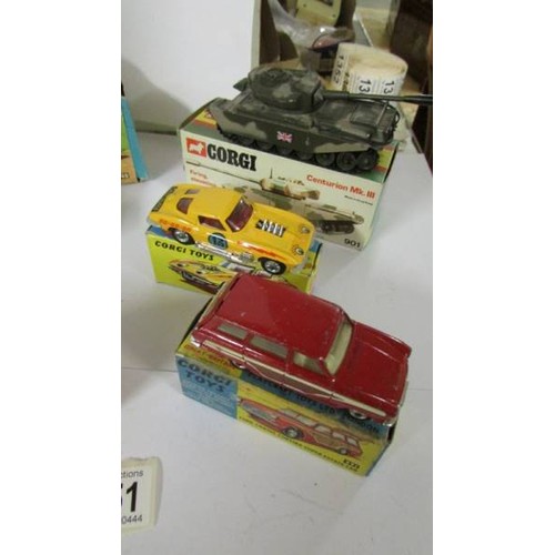 1351 - Four Corgi toys in original boxes including Ford Cortina, Hillman Imp, Chevrole Corvette etc.,