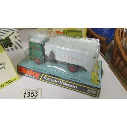 1353 - Four Dinky's in good condition, in original boxes.  285 fire engine, 978 refuse wagon, 451 Johnson r... 