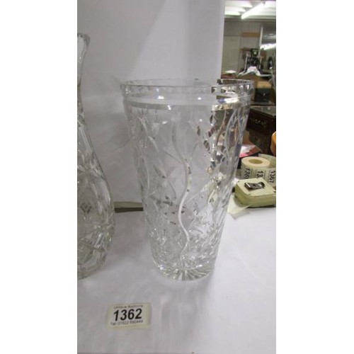 1362 - Two good quality cut glass vases.