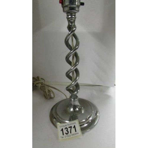 1371 - An Art Dec chrome plated barley twiist table lamp, 40 cm tall.