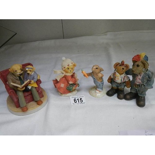 615 - Two bear figures, a Robert Harrop dog figure and a Bunnykins rabbit figure.