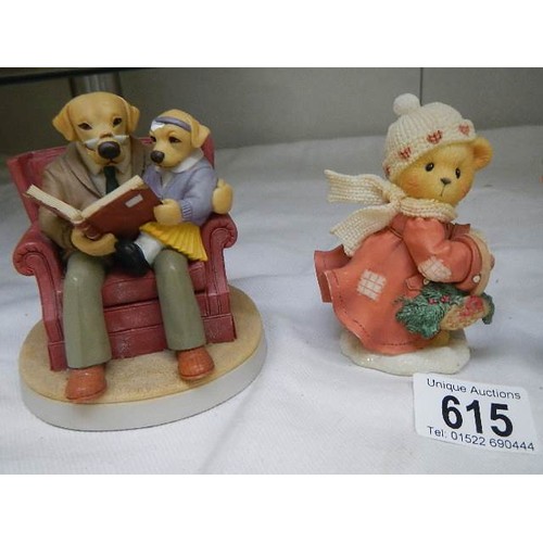 615 - Two bear figures, a Robert Harrop dog figure and a Bunnykins rabbit figure.