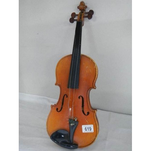 619 - An old violin (a/f, needs strings etc.,).