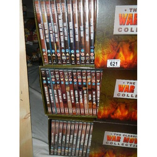 621 - Three boxes of 'The Classic War Collection' DVD's. Includes approx 49 films most of which are still ... 