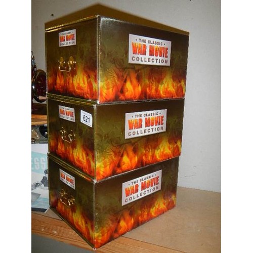 621 - Three boxes of 'The Classic War Collection' DVD's. Includes approx 49 films most of which are still ... 