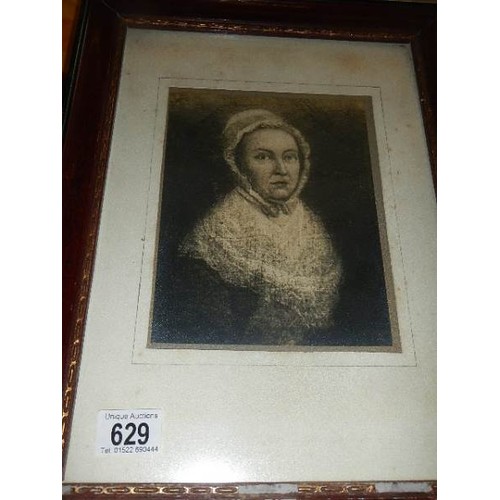 629 - A very old portrait 'Mary Jones Born July 20 1720, painted by Wm Cave in 1772' written on reverse of... 