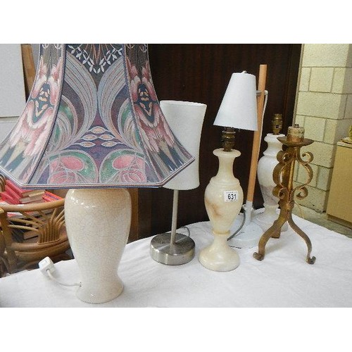 631 - Six assorted metal and marble table lamps.  COLLECT ONLY.