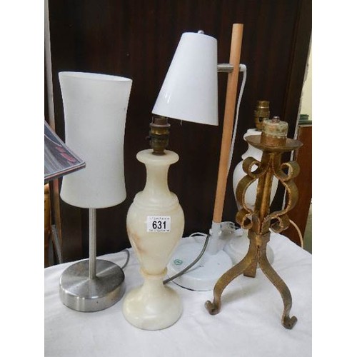 631 - Six assorted metal and marble table lamps.  COLLECT ONLY.