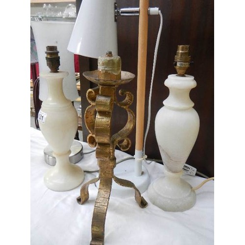 631 - Six assorted metal and marble table lamps.  COLLECT ONLY.