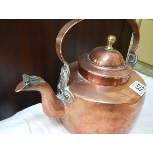 632 - An early 20th century copper kettle.