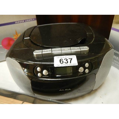 637 - An Alba radio/CD player, 2 Boxed Christmas decorations and boxed oriental dishes.