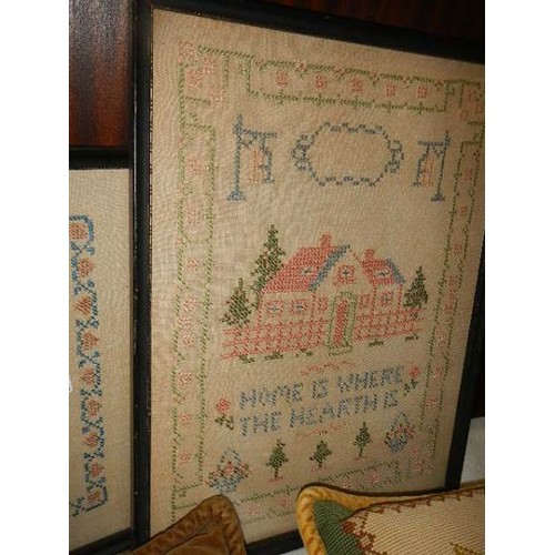 644 - Two old samplers and two embroidered cushions. COLLECT ONLY.