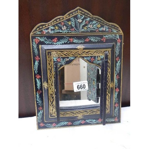 660 - A hand painted two door wall mirror. COLLECT ONLY.