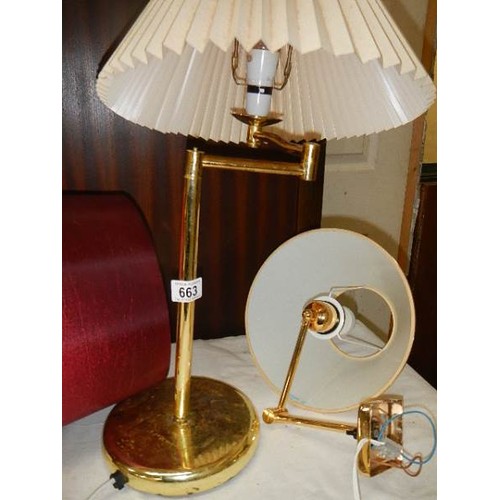 663 - A table lamp and a pair of wall lights. COLLECT ONLY.