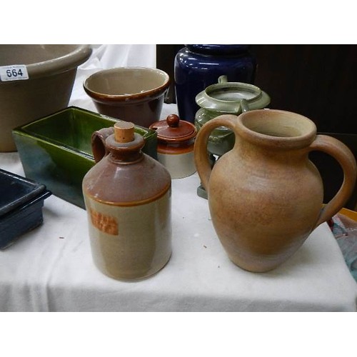 664 - A mixed lot of ceramic pots, bowl, jars etc., COLLECT ONLY.