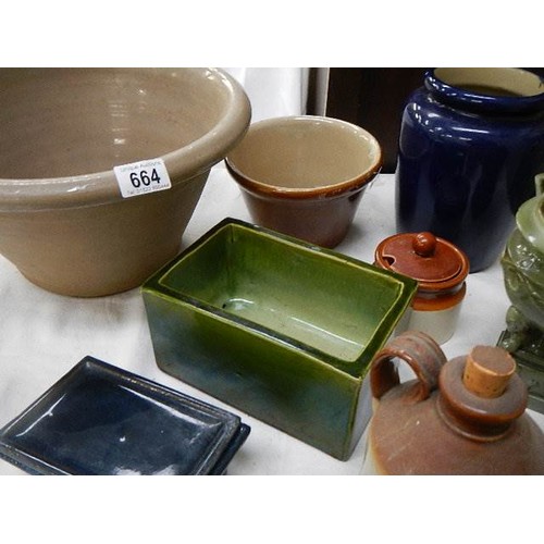 664 - A mixed lot of ceramic pots, bowl, jars etc., COLLECT ONLY.