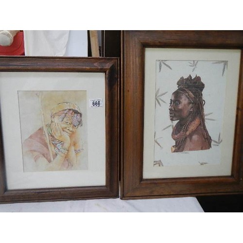 666 - Two framed and glazed portraits of African women.  COLLECT ONLY.