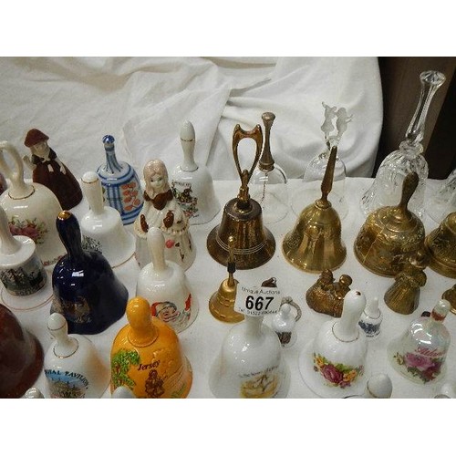 667 - Approximately 100 bells in brass, glass and china.  COLLECT ONLY.