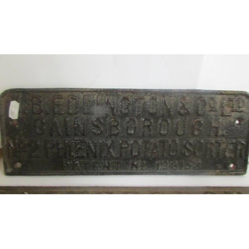 1382 - A b Edlington & Co., Gainsborough cast iron sign, A Gainsborough sign and 3 spanners marked Gainsbor... 