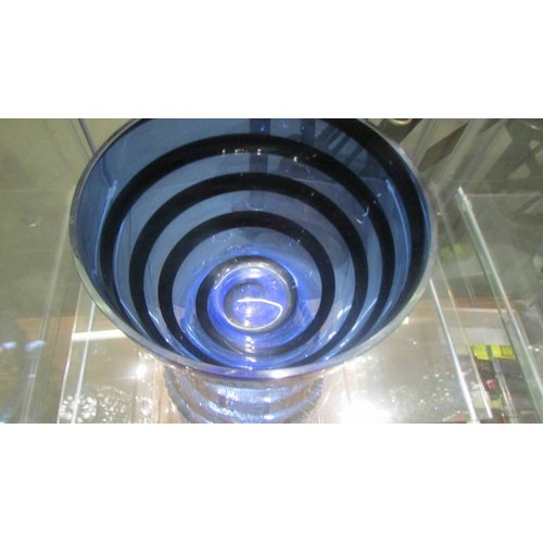 1416 - A large blue striped glass bowl.