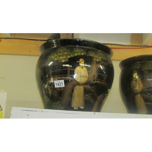 1421 - Two large ceramic Chinese style planters. COLLECT ONLY.