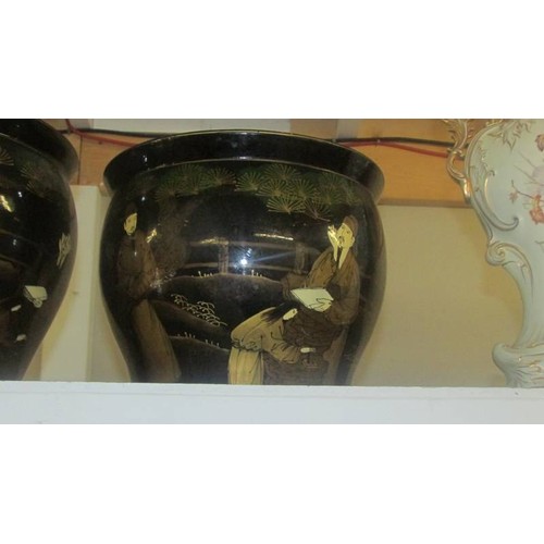 1421 - Two large ceramic Chinese style planters. COLLECT ONLY.