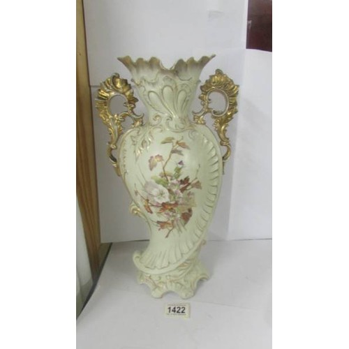 1422 - An Austrian hand painted porcelain vase, 40 cm.