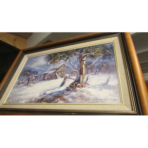 1426 - An oil on board winter scene signed Alan Grosvenor, COLLECT ONLY.