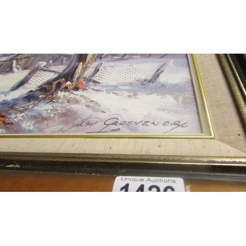 1426 - An oil on board winter scene signed Alan Grosvenor, COLLECT ONLY.