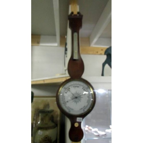 1428 - A mahogany banjo barometer. COLLECT ONLY.