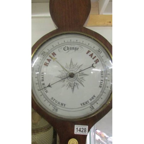 1428 - A mahogany banjo barometer. COLLECT ONLY.