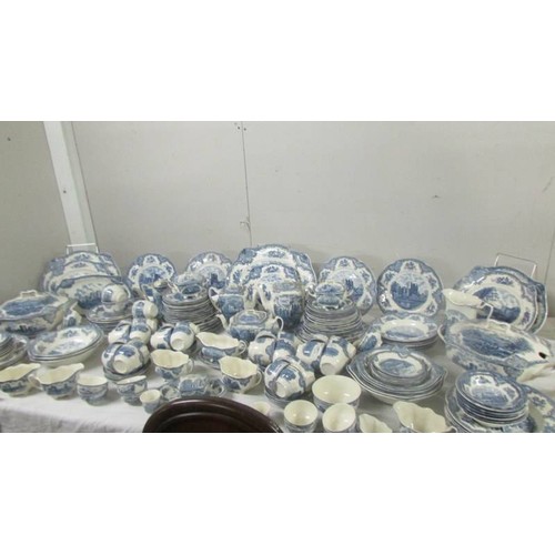 1447 - In excess of 200 pieces of Johnson Bros., blue and white tea and dinnerware including castle pattern... 