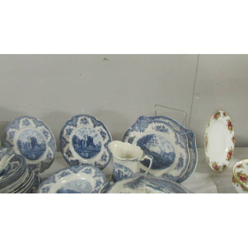 1447 - In excess of 200 pieces of Johnson Bros., blue and white tea and dinnerware including castle pattern... 