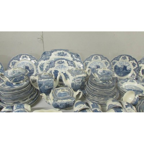 1447 - In excess of 200 pieces of Johnson Bros., blue and white tea and dinnerware including castle pattern... 