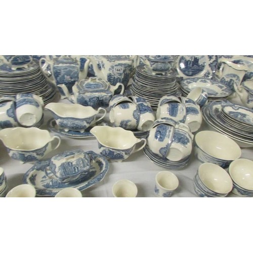 1447 - In excess of 200 pieces of Johnson Bros., blue and white tea and dinnerware including castle pattern... 