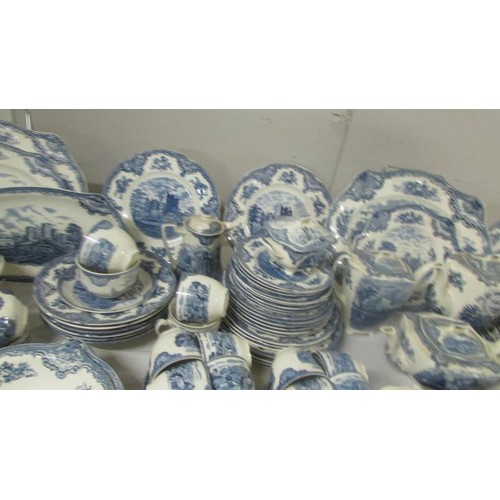 1447 - In excess of 200 pieces of Johnson Bros., blue and white tea and dinnerware including castle pattern... 