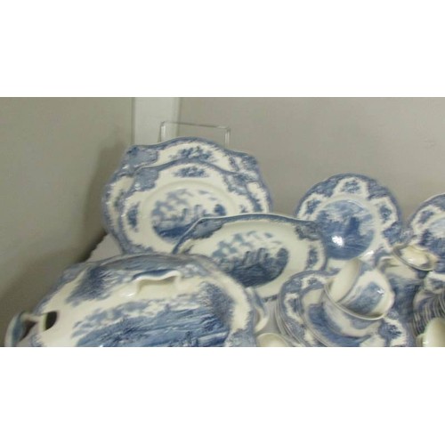 1447 - In excess of 200 pieces of Johnson Bros., blue and white tea and dinnerware including castle pattern... 