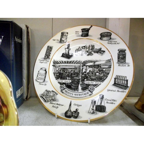 114 - A boxed Aynsley dish, Spitfire dish, Boots heritage plate and Shakespeare exhibition plate