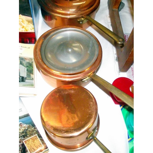 155 - 3 copper pans with lids