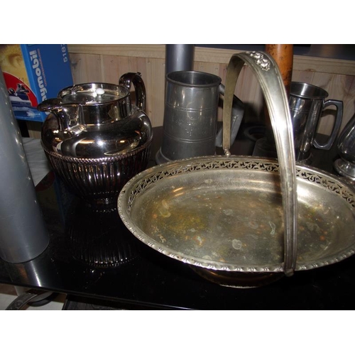 160 - A selection of silver plate and pewter including tray, tankards etc