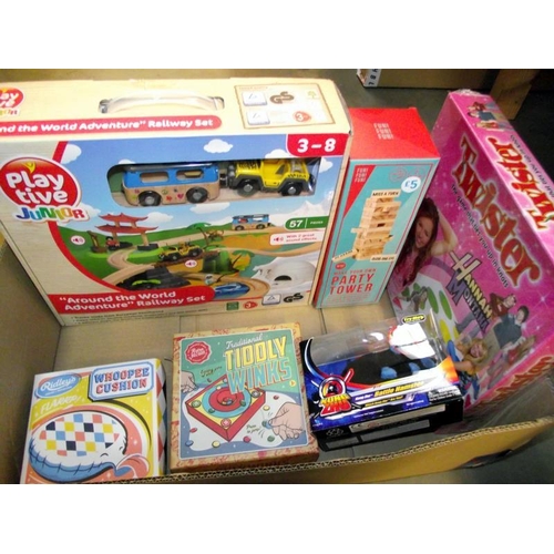 7 - A quantity of new toys and games including Avengers figure, Hamley's flying saucer etc