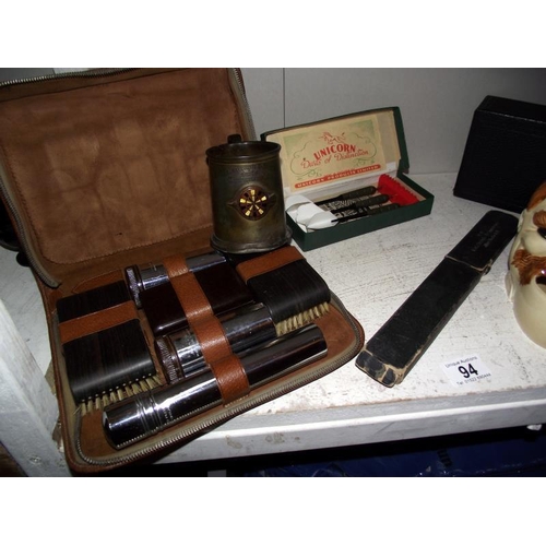 94 - A quantity of miscellaneous items including barometer, silver plate cigarette box etc