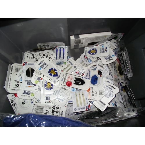 95 - A good quantity of dart flights plus 3 XXL, 1XL and 2L Unicorn match polo shirts