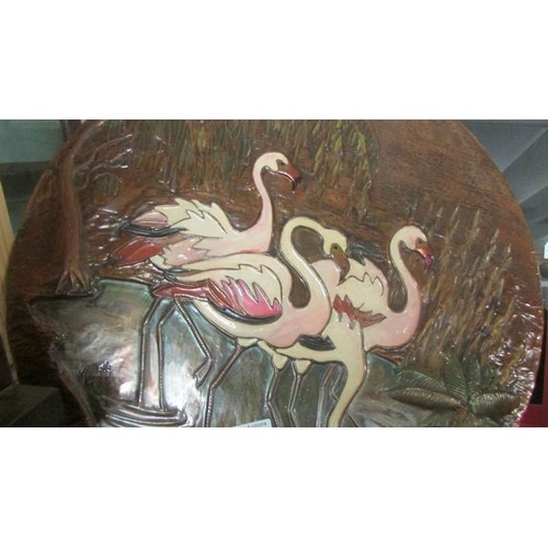 1461 - A copper plaque depicting flamingo's, COLLECT ONLY.