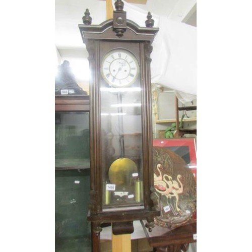 1466 - A double weight mahogany Vienna wall clock.  COLLECT ONLY.